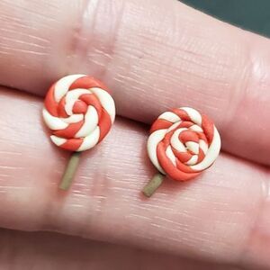 Red and white polymer clay sucker earrings